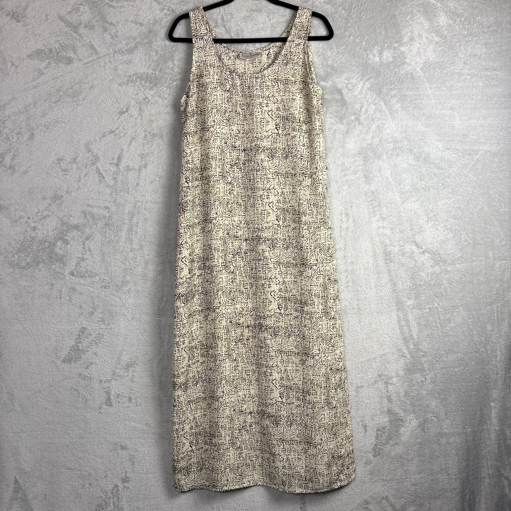 Anne Brooks Dress Maxi Sleeveless Medium Cream Black Abstract Geometric Tie Back